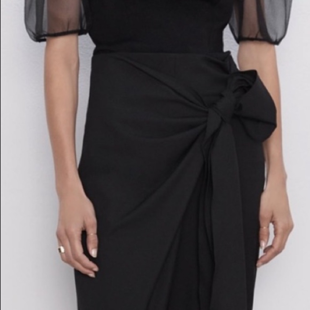 Zara Pants Wrap Tie Front Black Dressy Trousers